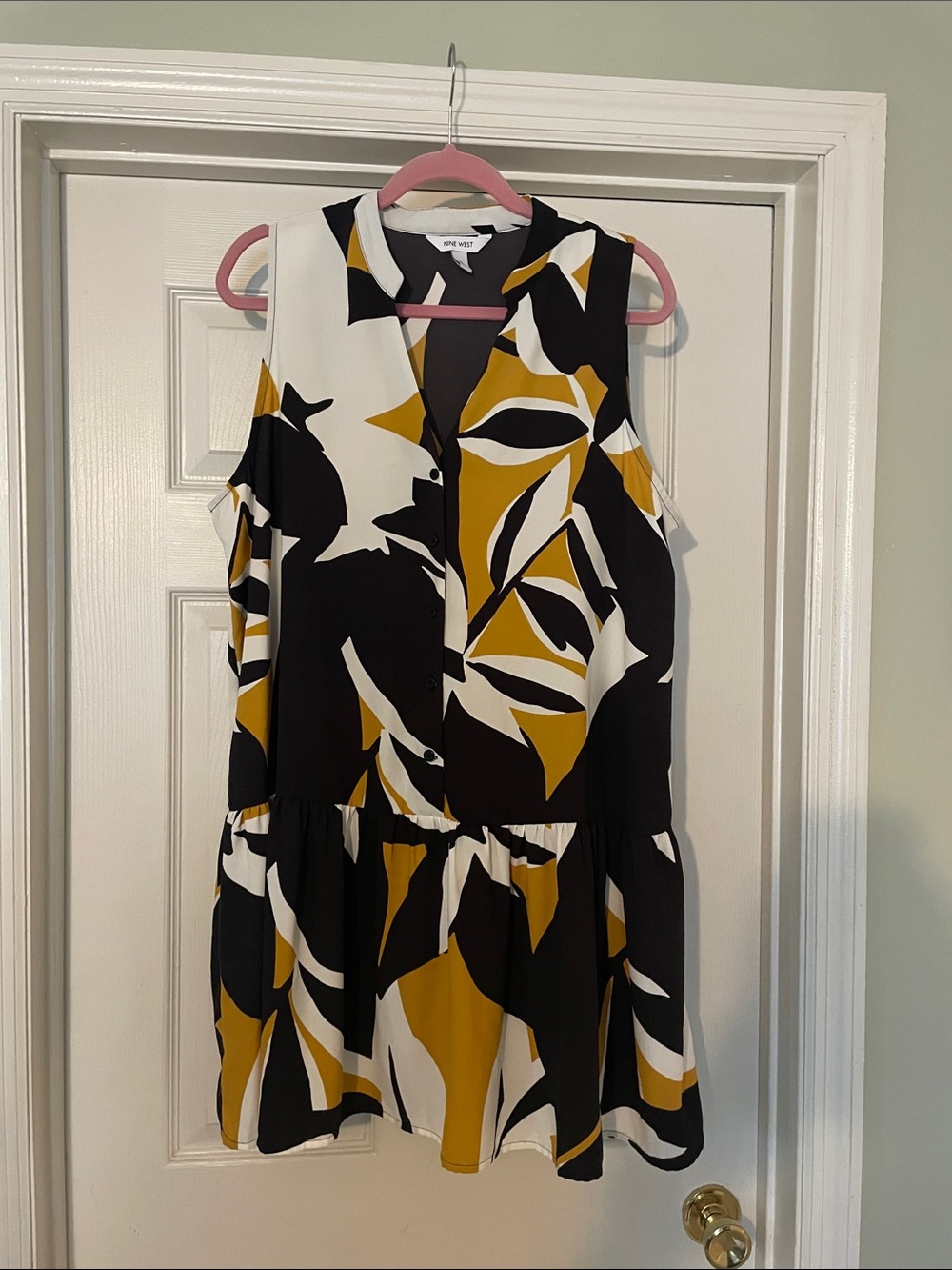 Nine West Sleeveless Abstract Leaf Drop Waist Dress - XL